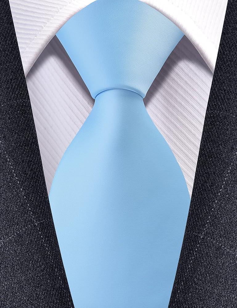 Tastion Solid Color Necktie and Pocket Square with Tie Clip Sets for men, Sky Blue