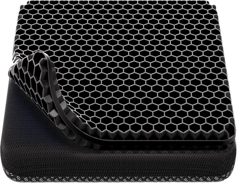 Gel Seat Cushion, Cooling seat Cushion (Super Large & Thick), Breathable Honeycomb Design Absorbs Pressure Points Seat Cushion, Gel Cushion for Office Chair, Home Car seat Cushion for Wheelchair (Black)