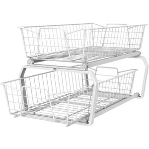 ClosetMaid Pull Out Cabinet Organizer 2, Heavy Duty, Slide Out Pantry Shelves Drawers for Kitchen, Bathroom, White, 11-Inch Two Tier