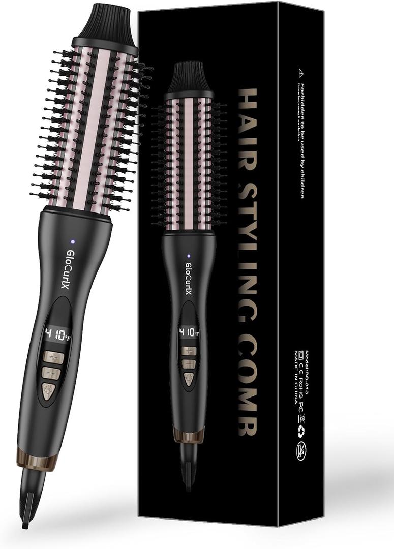 1.5 Inch Heated Round Brush, Hot Styling Brush for Smoothing, Straightening & Light Volume, Ceramic Ionic Anti-Frizz Hair Brush with Adjustable Heat, Dual Voltage