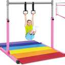 Safly Fun Gymnastics Bar for Kids | Sturdy Steel Home Gym, Adjustable Height with Anti-Slip Base, Easy Assembly (Pink with Mat)