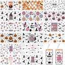 18 Sheets Halloween UV DTF Cup Wrap Transfer for Glass 16 oz Retro Halloween Cups Stickers Cute Ghost Pumpkin Witch Waterproof Rub on Transfers Bat Mug Sticker Decal for Cup Crafting DIY