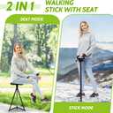 XXL Portable Walking Cane with Seat, Adjustable 34"-37" Foldable Lightweight Aluminum Anti-Slip Walking Stick for Men & Women, 550 Lbs Cane with Chair for Travel Hiking with Carry Bag