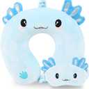 Travel Pillow, Kids Travel Pillow with Sleep Eye Mask Soft Memory Foam Kids Neck Pillow for Boys & Girls, Travel Accessories for Car Airplane Traveling - Blue Axolotl