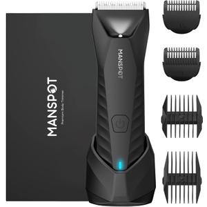 MANSPOT Manscape Body & Pubic Hair Trimmer for Men, Electric Groin Hair Trimmer, Replaceable Ceramic Blade Heads,Waterproof for Wet/Dry Use,Standing Recharge Dock,90 Minutes Shaving(Black)