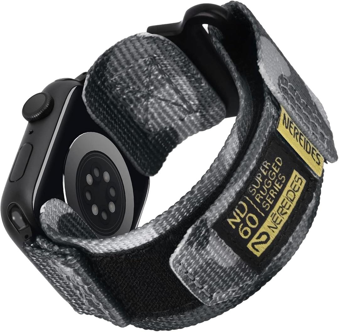 Nereides Compatible with Apple Watch Series 11 Band Series 10/9/8/7/6/5/4/SE/SE2/SE3/Ultra 3/2/1, Nylon Sports Strap with Woven Design for 49mm/46mm/45mm/44mm (L, Grey Camo)
