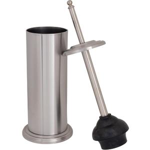Bath Bliss Cylinder Free Standing Toilet Plunger & Holder, Water & Rust Resistant, Decorative, Stainless Steel