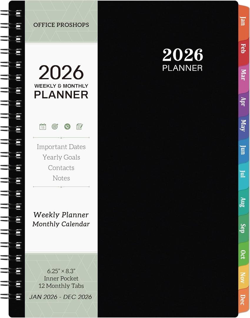 4 x Planner 2026-2027 - Planner 2026 (Jan 2026 - Dec 2026), 2026 Weekly and Monthly Planner 6.3  8.4, Notes, Thick Paper, Back Pocket, Twin-wire Binding