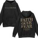 Christian Faith Over Fear Hoodies for Men Jesus Religious Graphic Sweatshirt Bible Verse Acid Wash Pullover Hoodie (Medium, Black)