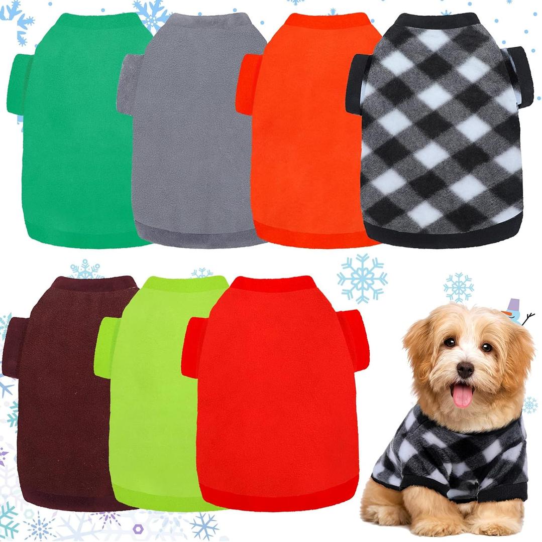 7 Pcs Dog Fleece Sweaters Dog Sweatshirt Winter Outfits Soft Fleece Puppy Sweater Outfits for Chihuahua Yorkshire Pets Cat(Solid,S(Neck: 8.27", Chest: 13.78", Back: 9.84"))