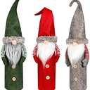 D-FantiX Christmas Gnomes Wine Bottle Cover, Handmade Swedish Tomte Gnomes Wine Toppers Santa Claus Bottle Bags with Drawstring Style Holiday Home Christmas Decorations Gift 3 Pack