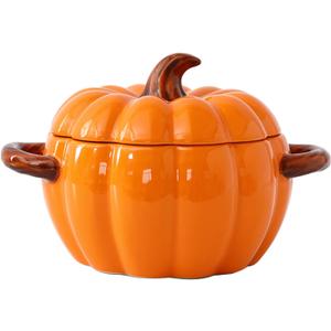 Dutch Oven Pot with Lid, Pumpkin Pottery Dessert Saucepan, Mini Baking Dish Cute Pumpkin Bowl, Covered Dutch Oven Ceramic Stockpot, Pumpkins-Shaped Casserole (Orange)