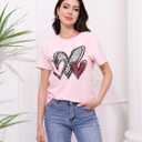 Valentines Day Shirt for Women Love Heart Printed T-Shirts Casual Summer Tee Tops (Pink, L)