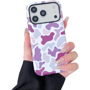 Compatible with iPhone 17 Pro Max Case Cute Leopard Print Camo Pattern Design for Girls Women,Soft TPU and Hard PC Protective Case Designed for iPhone 17 Pro Max-Purple camo
