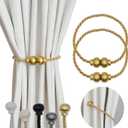 2 Pack Magnetic Curtain Tiebacks Modern Handmade Rope Curtain Tie Backs Decorative Drapes Weave Holdbacks for Home Outdoor Bedroom Office Decorative Curtain, Gold