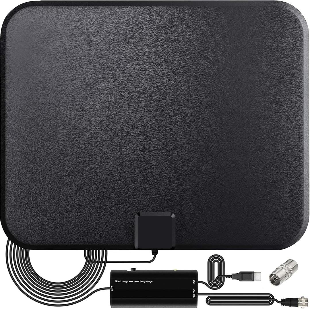 TV Antenna for Smart TV Indoor, TV Antenna for Local Channels,Support 4K 1080p with Signal Booster, 18FT Coax HDTV Cable (Black)
