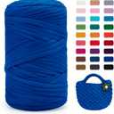 JeogYong T-Shirt Yarn, 400g/131 Yards Elastic Fabric Crochet Cloth T Shirt Yarn, Thick Hand Knitting Polyester Fabric Ribbon for Crocheting Bags/Baskets/Rugs, Home Decor, DIY Crafts (Royal Blue)