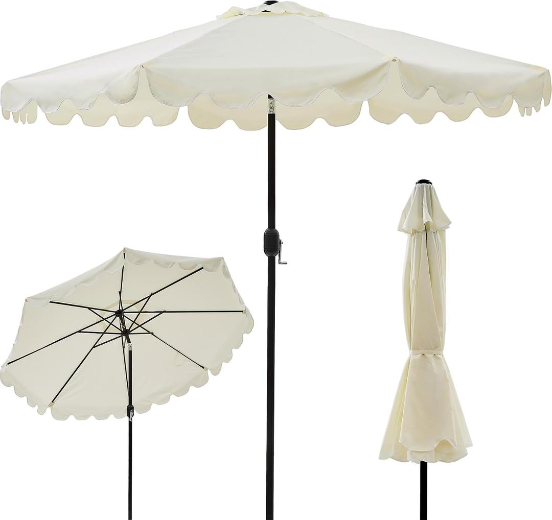 9FT Scalloped Patio Umbrella with Crank & Tilt, Wind Vent,UV-Resistant Outdoor Umbrella with Wavy Trim,Wind Resistant Patio Umbrella for Terrace,Courtyard,Lawn