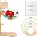 GeryVtee Embroidery Hoop Stand 360Adjustable Sitting Cross Stitch Stand Easy to Use Wooden Embroidery Hoop Holder with 4 Pcs Embroidery Hoops Rotated for Embroidery Projects