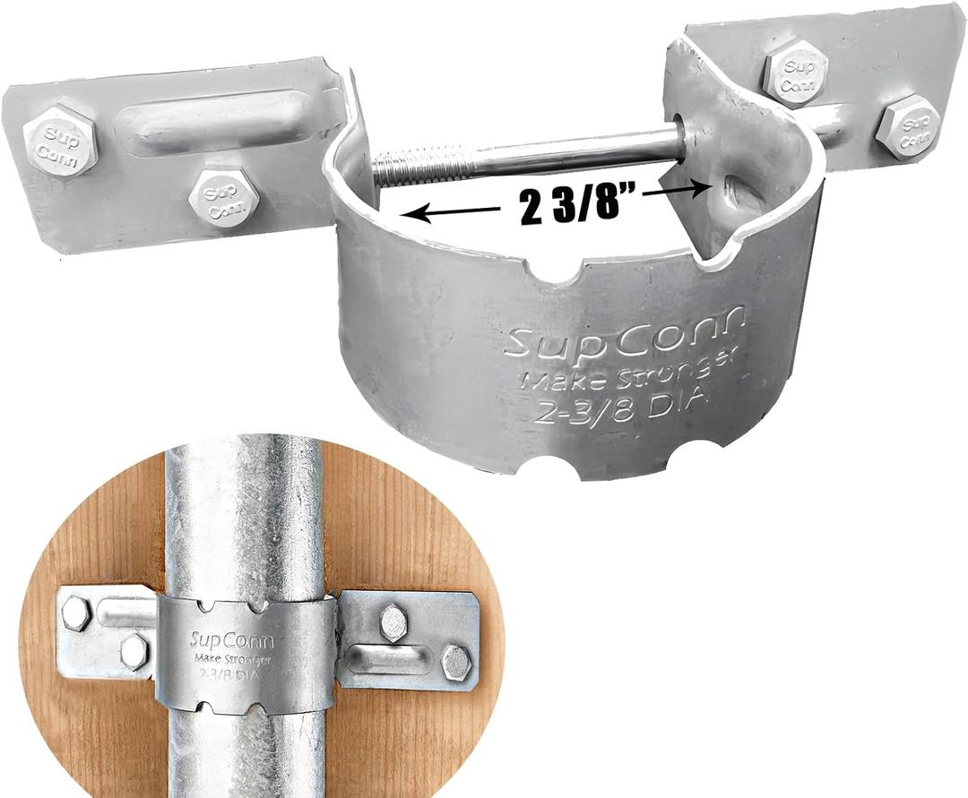 2-3/8" Steel to Wood Fence Brackets,(12 pcs) SupConn with 48 Screws, Galvanized Pipe Grip Tie,Fence Brackets for Metal Posts,Dock Side Pipe Holder,Metal Fence Post Brackets