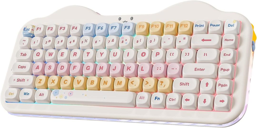 YUNZII C75 Wireless Mechanical Keyboard,75% Layout, Hot-Swappable NKRO,BT5.0/2.4G/USB-C Mode,Dye-Sub PBT MOA Keycaps,RGB Gasket Mount,Cute Cake Design for Mac/Win/Gaming (Beige, Milk V2 Switch)