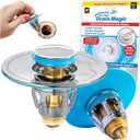 Mer-Maid Drain Magic AS-SEEN-ON-TV Replace Broken or Missing Bathroom Drain Stoppers in Seconds, No Tools, Push To Fill, Hair Catcher Prevents Clogs, Watertight Silicone Seal, Chrome Plated Solid Brass