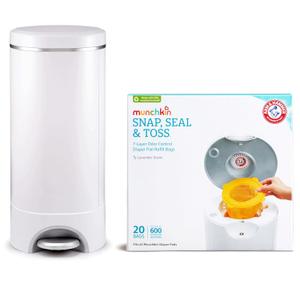 Munchkin STEP Diaper Pail Powered by Arm & Hammer, #1 in Odor Control, Award-Winning, Includes 21 Snap, Seal & Toss Bags, 1 Starter Refill Ring, and 1 PUCK Baking Soda Cartridge