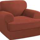 PrinceDeco 2 Pieces T Cushion Sofa Slipcovers Stretch Couch Covers for T Cushion Chair Slipcover Soft Arm Chiar Cover with 1 Individual T Shape Seat Covers Width Up to 40"- Rust