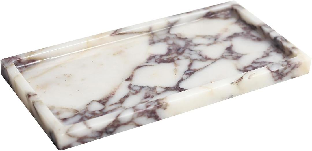 100% Natural Luxury Calaccata Viola Marble Small Hand Towel Tray Holder Organizer, Makeup Bathroom Holder (Viola-rectangle-10"x5"x0.7")