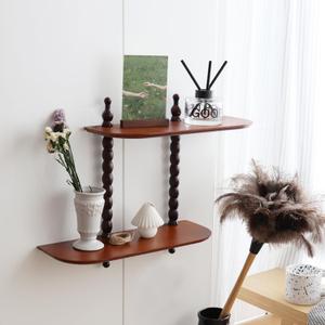 FRIADE 2-Tier Wall Mounted Floating Shelf with Two Roman column ,Decorative Display shelf for Entrance,Bathroom, Bedroom, Living Room, Kitchen,Office (Brown)