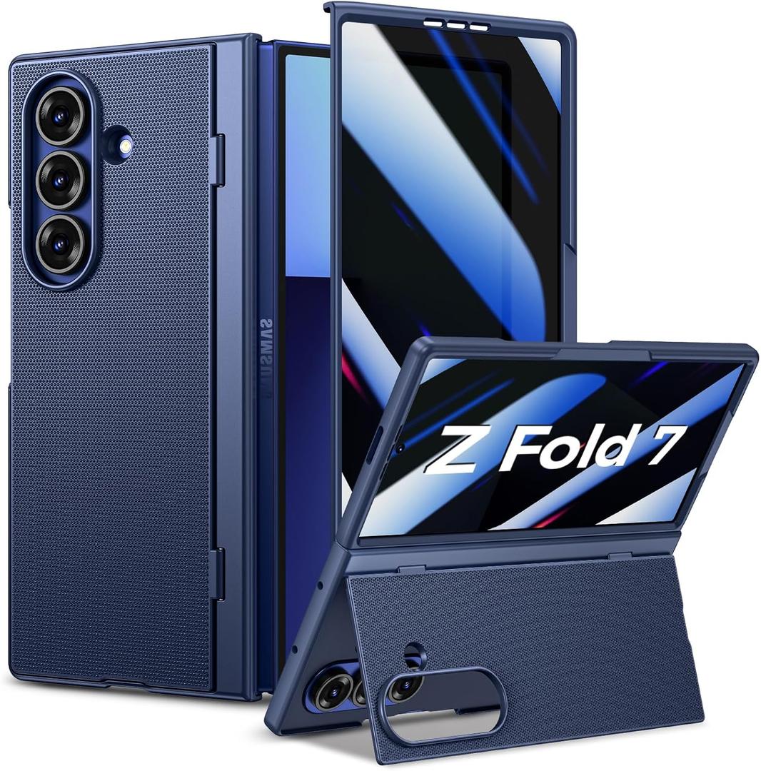 Goton for Samsung Galaxy Z Fold 7 Case Slim with Privacy Screen Protector, Kickstand  Hard PC Shockproof Protective Support Wireless Charging Phone Cover Case for Z Fold 7 5G 2025 - Blue