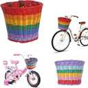 Bike Basket Adults 10.6inches+Kids Bike Basket 8.2inches,Pretty Hand-Woven Rainbow Bicycle Basket