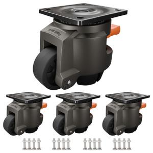 Leveling Casters Heavy Duty,4-Pack,Non-Scratch Nylon Wheels & Steel Ball Rollers, Adjustable Handle for Uneven Floors for Workbench,Equipment,Shelves,Industrial Casters,Total Capacity 2600Lbs80F