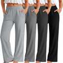 YooAurvox 4 Pack Girls Straight Leg Pants Elastic Waist 5-16 Years Causal Trousers Kids Loose Lounge Sweatpants with Pockets(Light Gray, Heather Gray, Dark Gray, Black,9-10 Years)