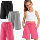 3 Pack Girls' Bermuda Long Shorts 5-14Y | Bermuda Shorts, Athletic, Long Short, Drawstring, Sweatshorts Pocket, for Summer, Casual, for Girls, Kids, Teen, 5-14Y