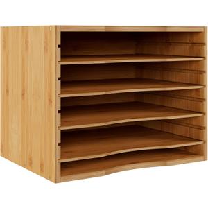 Bamjoy Bamboo 5 Tier Desktop Organizer, Paper Organizer Mail Sorter, File Holder Letter Document Storage with Adjustable Shelves for School Home Office, Natural