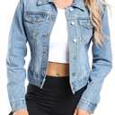 andy & natalie Women's Denim Jackets Cropped Long Sleeve Basic Button Down Crop Jean Shacket with Pockets (M)