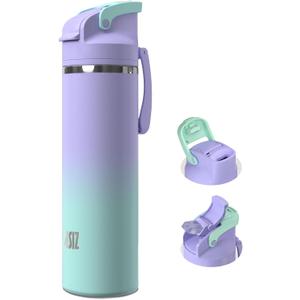 OISIZ Insulated Water Bottle 24 oz with 2 in 1 Spout and Straw Lid, One Click Safety Lock,100% Leakproof ,Keep Cold 24H,Vacuum Stainless Steel Water Bottle for School, Travel and Sports, Dishwasher Safe, Lavender