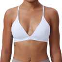 Women's Triangle Bralette Plunge Unlined Seamless Bra No Underwire Sexy Comfortable Everyday V Neck Wireless (Large, White)