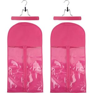 2 Pcs Hair Extensions Storage Bag with Hanger Portable Wig Storage Bags Hair Extension Holder for Multiple Wigs (Pink)