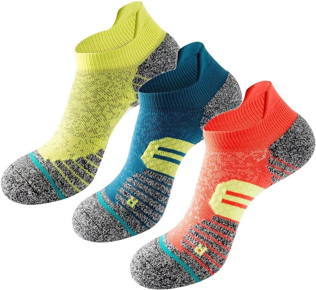 Coolmax Compression Running No Show Ankle Sock AntiBlister Athletic Cushioned Support gym Socks (Medium, Red-dark Blue-green)