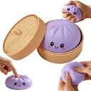 Dumpling Squishy,Dumpling Squishy Mystery Box Glitter Sensory Fidget Balls Stress Relief Hand Toy for Adults & Teens, Easter BasketStuffers with Mini Food Steamer Stretchy Desk Toys (Purple)