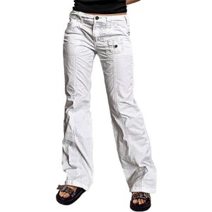 Flamingals Straight Leg Pants for Women Mid Rise Casual Front Patch Pocket Design Solid Seam Pants (White, XL)