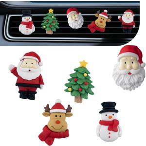 5 PCS Cute Santa Elk Snowman Xmas Tree Car Air Vent Clips, Creative Christmas Car Dashboard Decoration