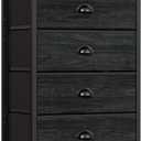 Furnulem Black Dresser with 5 Drawers, Vertical Storage Tower Fabric Dresser for Bedroom, Hallway, Entryway, Nursery, Closet Organizer, Nightstand Bedside Table Furniture, Sturdy Steel Frame, Wood Top