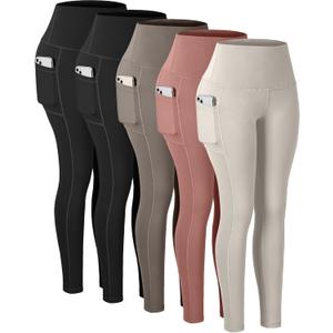 CHRLEISURE Leggings with Pockets for Women, High Waisted Tummy Control Workout Yoga Pants, Medium