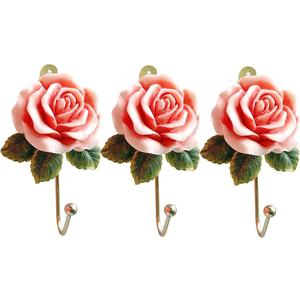 3 Pack Pink Flower Decorative Hooks for Hanging Things, Resin Floral Bow Coat Hook Cute Girls Room Decor Aesthetic, Bathroom Wall Rose Towel Hooks, Key, Bag, Robe, Hat etc (Color)