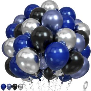 Blue and Black Balloons, Navy Blue and Silver Balloons Metallic Silver Dark Blue Balloon Party Latex Balloon Black Blue Ballons for Kids Adults Birthday Space Party Wedding Baby Shower