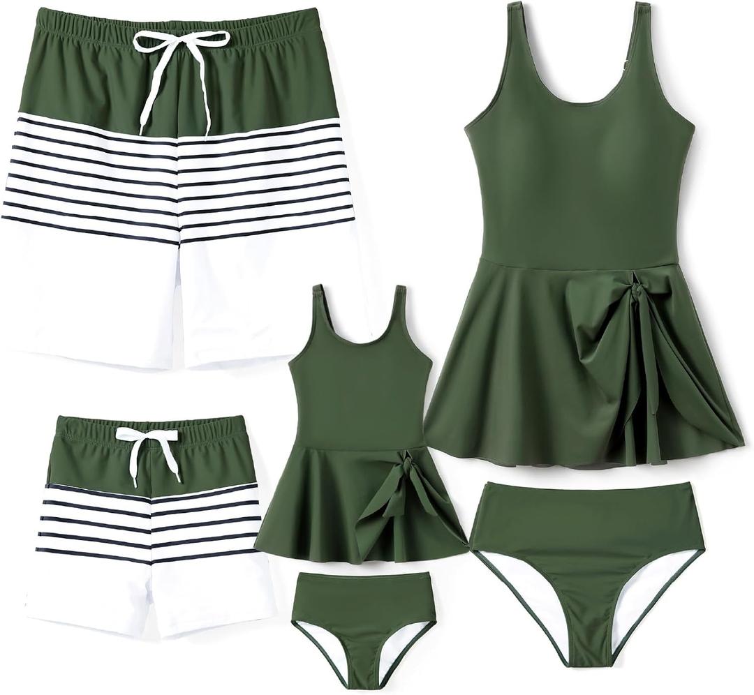 PATPAT Family Matching Swimwear Floral Pattern Tankini Swimsuits and Swim Trunks (Large, Army Green) PATPAT Family Matching Swimwear Floral Pattern Tankini Swimsuits and Swim Trunks (Large, Army Green)