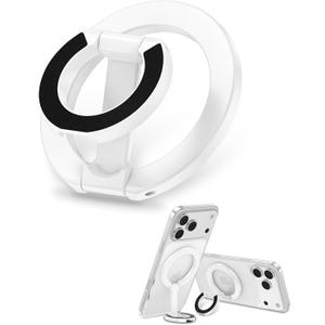 Magnetic Phone Ring Holder for iPhone 17 Pro Max/17Pro/Air/17/16 Pro/15/14, MagSafe Finger Grip Kickstand, 360Adjustable Two-Sided Magnetic Cellphone Loop for Magnet Car Mount Stand for Galaxy, Pixel (White)